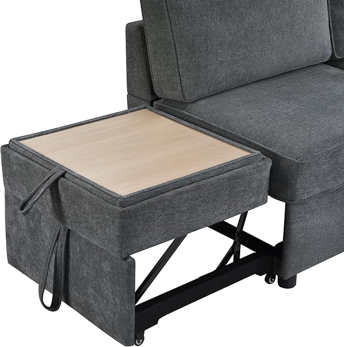 Ball & Cast Convertible Sleeper Sofa Bed,Chenille L Shaped Pull Out Couch Bed with Flip-Top Table, USB Ports & Hidden Cup Holders, Corner Sectional Sofa Couches for Living Room,Dark Grey