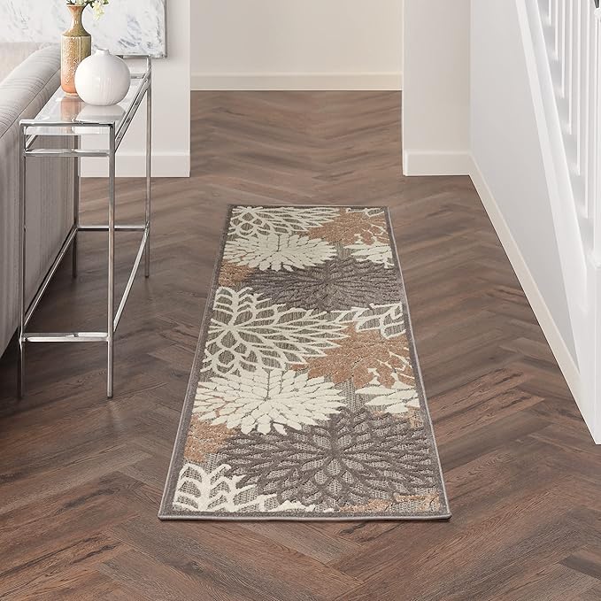 Nourison Aloha Indoor/Outdoor Area Rug 2' x 6', Natural, Runner Tropical Botanical Easy-Cleaning Non Shedding Bed Room Living Room Dining Room Deck Backyard Patio