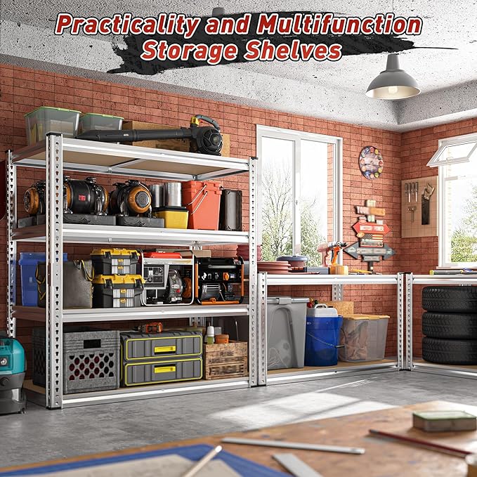 REIBII 40" W Garage Shelving 2000LBS Storage Shelves Adjustable Metal Shelving 4 Tier Pantry Shelves for Closet Basement Kitchen 40" W x 19.7''D x 60''H, Silver