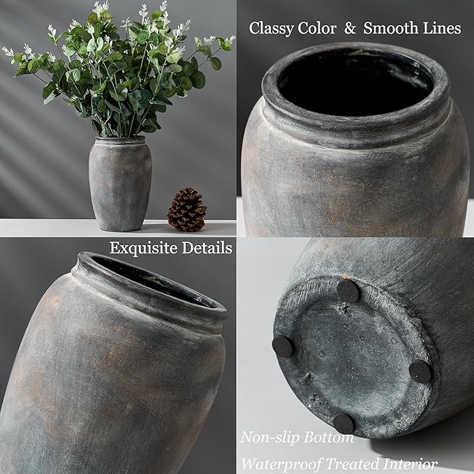 8.2 Inch Ceramic Terracotta Rustic Vase Home Decor Farmhouse Decorative Vase for Living Room Entryway Floor Holiday Wedding-Black Bronze