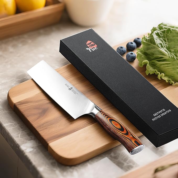 TUO Nakiri Knife 6.5" Vegetable Cleaver, Japanese Chef Knife for Kitchen Vegetable Chopping, German High Carbon Stainless Steel, Ergo Pakkawood Handle