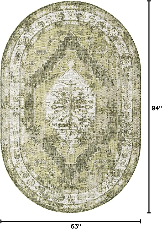 Unique Loom Outdoor Traditional Collection Area Rug - Valeria (5' 3" x 7' 10" Oval, Green/ Light Green)