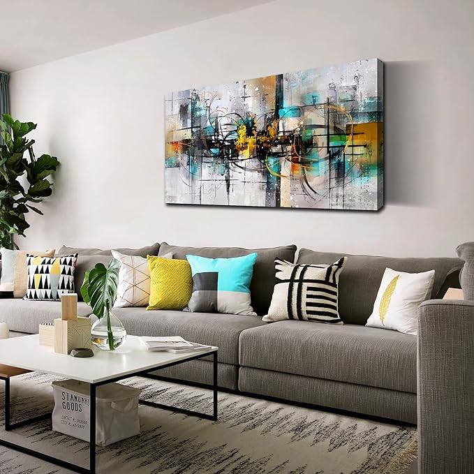 SIXTTART Abstract Wall Art for Living Room - Black and White Canvas Wall Art for Bedroom Ready to Hang Size 20" x 40"