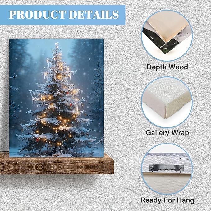Framed Christmas Pictures Wall Decor,Vintage Pine Tree Prints,Winter Christmas Canvas Wall Art Decoration for Bedroom Bathroom Living Room Rustic Xmas Holiday Gifts (Christmas Tree 15, 20'' X 32'')