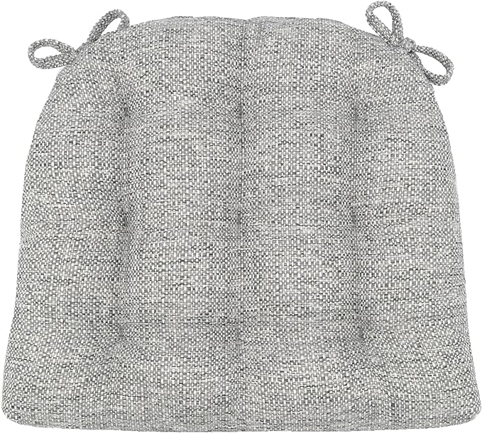 Barnett Home Decor Brisbane Silver Grey Dining Chair Cushions with Ties - 16.5 x 18 Size Medium Chair Pad - Latex Foam Fill, Reversible - Made in USA (Gray)