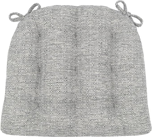 Barnett Home Decor Brisbane Silver Grey Dining Chair Cushions with Ties - Size Large 19 x 19 Chair Pad - Latex Foam Fill, Reversible - Made in USA (Gray)