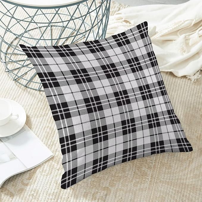 BETGINY Black and White Pillow Covers 18 x 18 Inch Pack of 2, Checkered Buffalo Plaid Decorative Throw Pillow Cases Outdoor Linen Farmhouse Modern Cushion Cover for Bedroom Home Sofa Decor