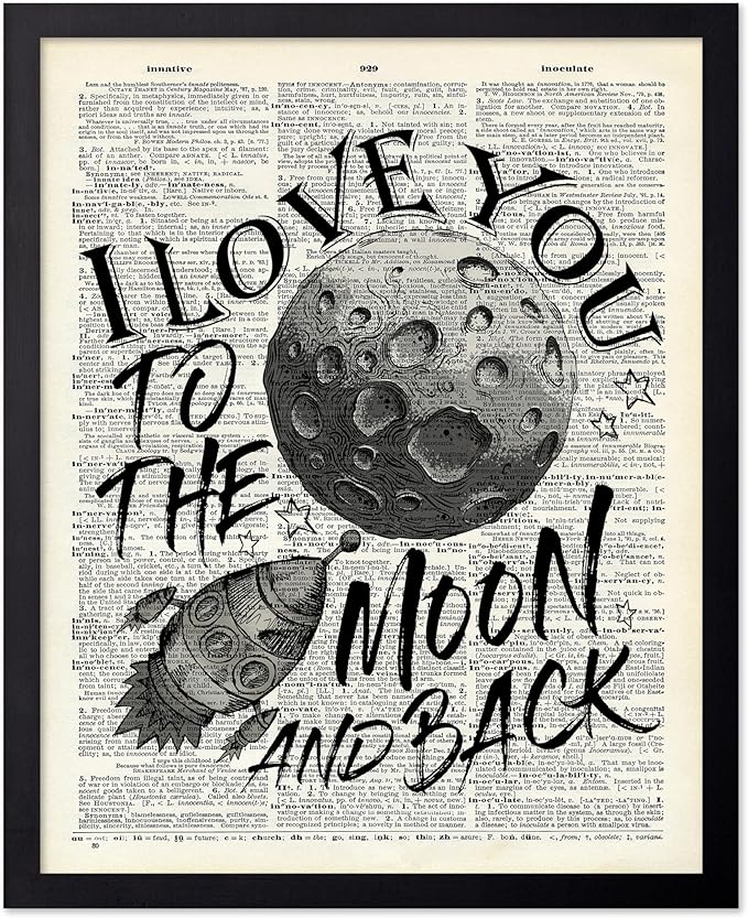 Poster Master Dictionary Art Poster - I Love You To The Moon and Back Print - Motivational Art - Gift for Him, Her & Lovers - Romantic Decor for Dorm, Bedroom or Living Room, 16x20 Black Framed