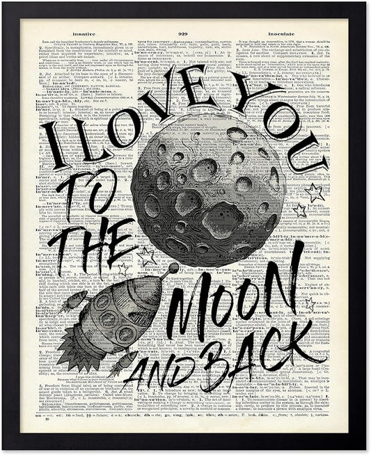 Poster Master Dictionary Art Poster - I Love You To The Moon and Back Print - Motivational Art - Gift for Him, Her & Lovers - Romantic Decor for Dorm, Bedroom or Living Room, 16x20 Black Framed