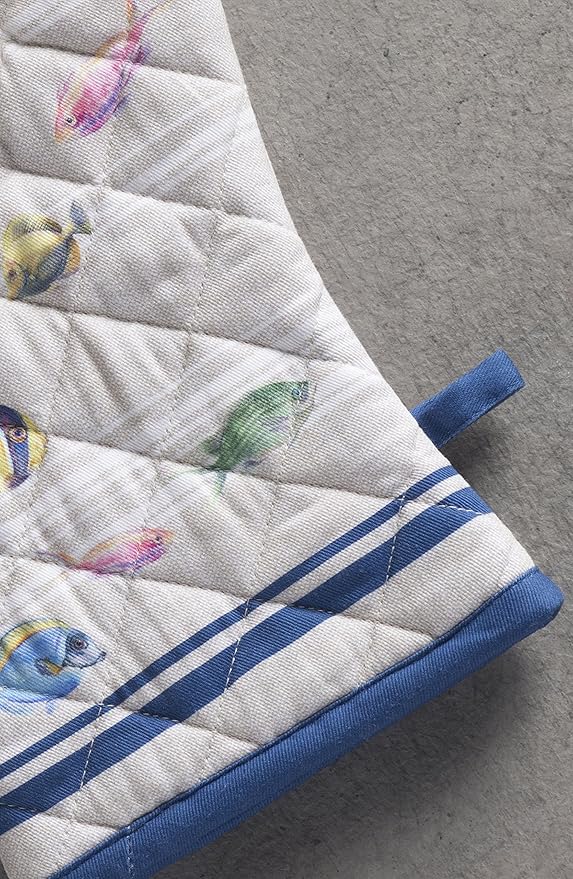 Maison d' Hermine Oven Gloves 100% Cotton Oven Mitt 7" x 13" with Loop Heat Resistant, BBQ, Cooking Gloves, Baking, Grilling, Kitchen, Handling Hot Pans Spring/Summer (Pack of 1, Poisson)