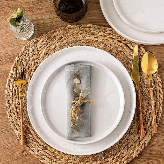 AmorArc Ceramic Dinnerware Set for 6 | Speckled Stoneware Plates and Bowls with Rustic Terracotta Underside| Scratch Resistant,Dishwasher & Microwave Safe Dishes Sets- 18pcs White