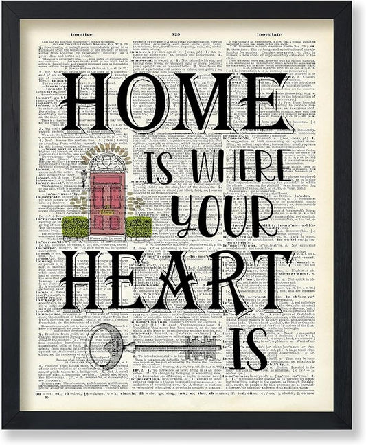 Poster Master Dictionary Art Poster - Home Is Where Your Heart Is Print - Motivational Art - Gift for Men & Women - Inspiring Wall Decor for Dorm, Bedroom or Living Room - 16x20 UNFRAMED Wall Art
