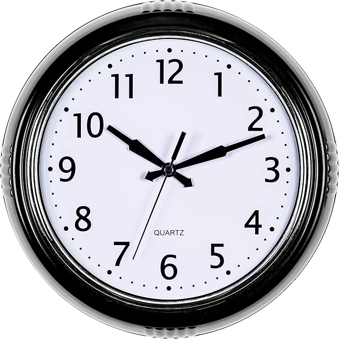 Bernhard Products Black Wall Clock Retro Silent Non Ticking 12 Inch Round Battery Operated Quality Quartz Easy to Read for Home Kitchen Office Classroom School Clocks Sweep Movement Vintage Décor