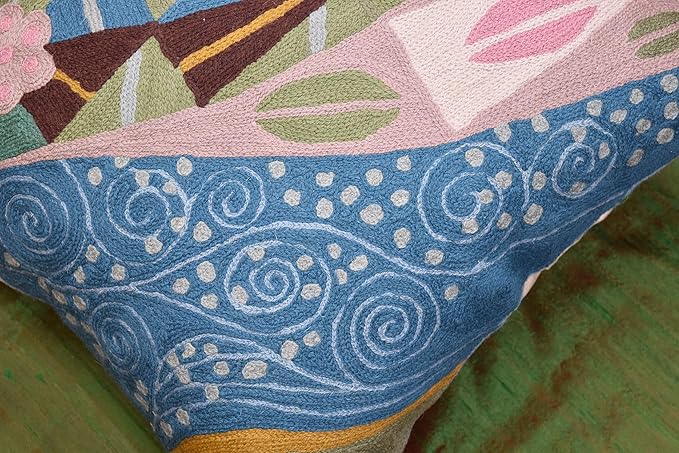 Klimt Blue Modern Pillow Cover - Seed Art Nouveau Pillowcase Modern Farmhouse Chair Cushion Boho Outdoor Pillowsham Mid Century Couch Cushion Handmade Wool 18x18 Inch