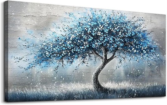 hyidecorart Wall Art Prints Abstract Canvas Painting Blue Tree Picture Panoramic Landscape Artwork Office Decor Modern Poster Ready To Hang Framed For Living Room Bedroom Home Decorations Wall Decor