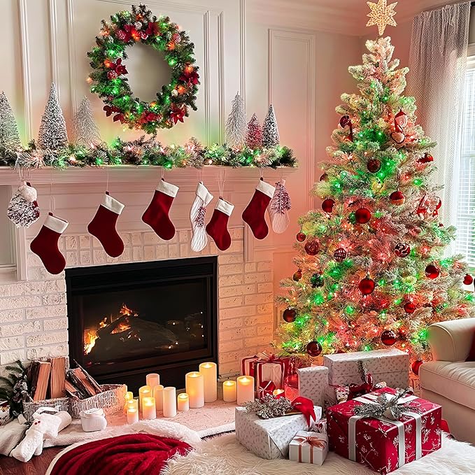 JMEXSUSS 200 LED String Lights Outdoor for Christmas Decor, Red & Green Christmas Lights Clear Wire, 11 Modes Connectable Twinkle String Light Plug in for Garden Home Xmas Decorations