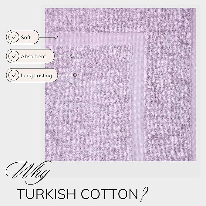 TEXTILOM Luxury 2 Pack Banded Cotton Bath Mats for Bathroom Floor [ Hotel, Spa, Tub, Shower Bath Mat Floor Towel Set ], Machine Washable & Soft & Absorbent & Quick Dry (20''x34'')- Lilac