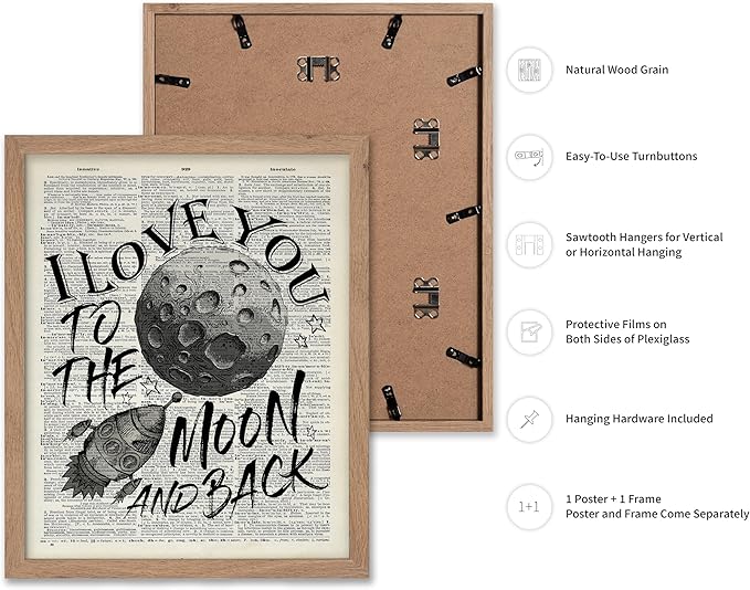 Poster Master Dictionary Art Poster - I Love You To The Moon and Back Print - Motivational Art - Gift for Him, Her & Lovers - Romantic Decor for Dorm, Bedroom or Living Room, 16x20 Beige Framed