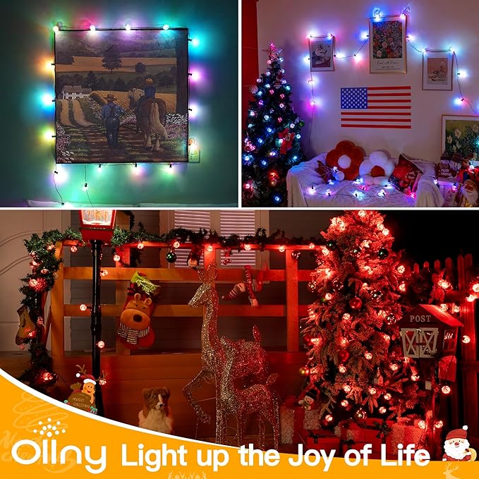 Ollny Outdoor Lights 30FT 30Bulbs, RGBW Color Changing String Light, Plug in Remote Waterproof Shatterproof Timers G40 Patio Lights for Outside Balcony Porch Camping Deck Yard