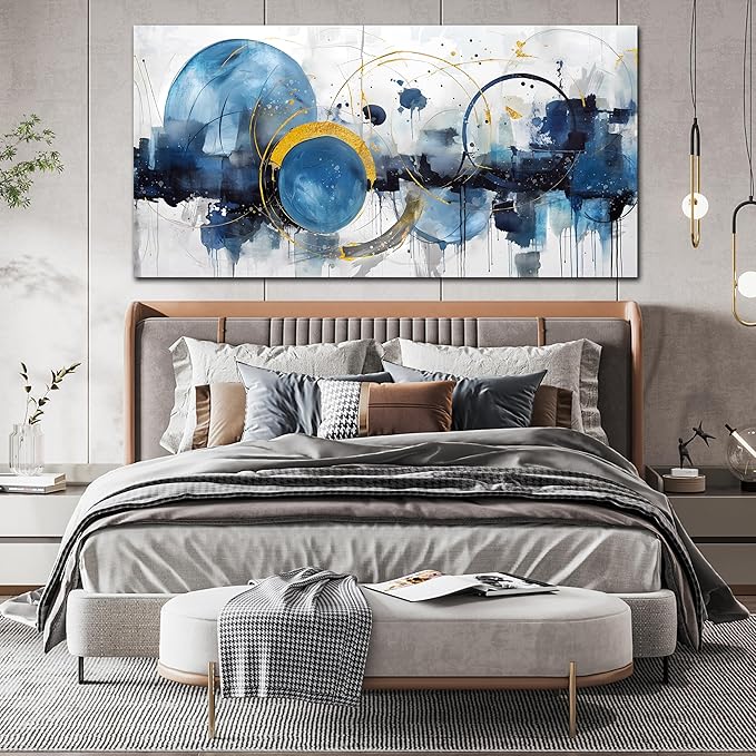 ZHAOSHOP Modern Art Work for Wall Decor - Abstract Art Room Decor for Teens - Blue Pictures Wall Decor Ready to Hang Size 29" x 59"
