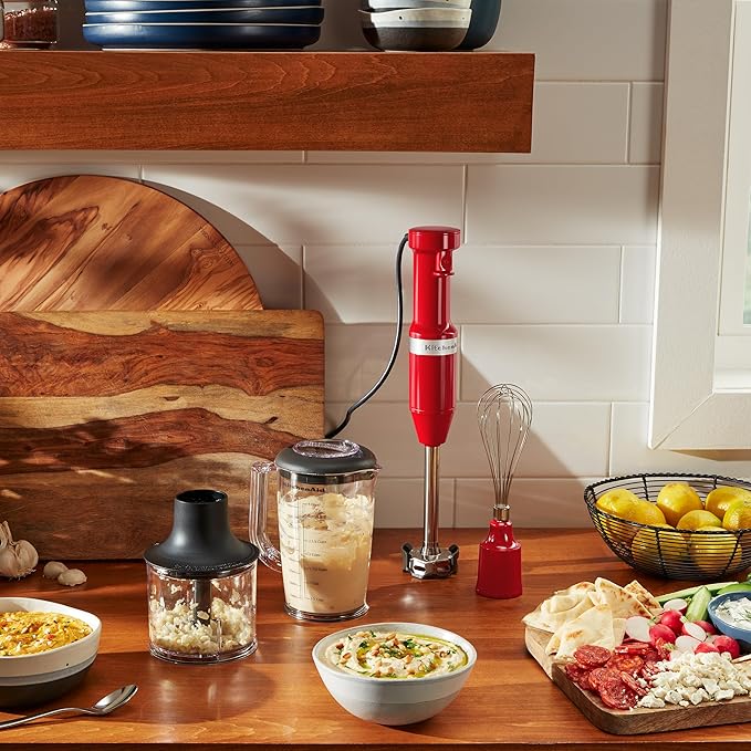 KitchenAid Variable Speed Corded Hand Blender with Accessories, Empire Red, KHBV83ER