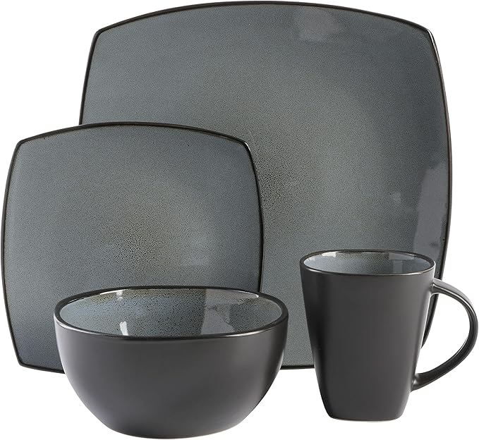 Gibson Elite Soho Lounge Square Reactive Glaze Stoneware Dinnerware Set, Service for 4 (16pc), Eclipse