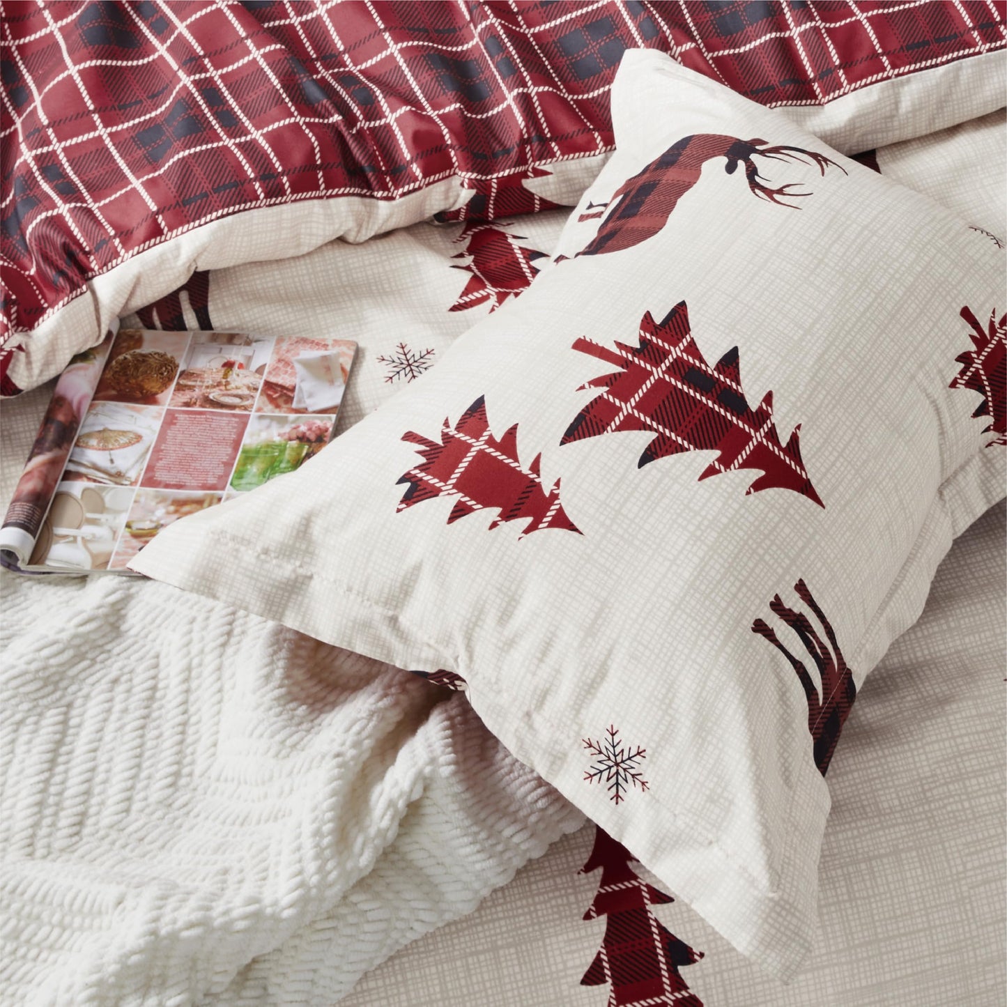 Bedsure Twin Size Christmas Duvet Cover Set - Festive Kids Bedding Set with a Reversible Buffalo Check Christmas Plaid Design, Includes 1 Duvet Cover and 1 Pillow Sham (Twin, Reindeer)