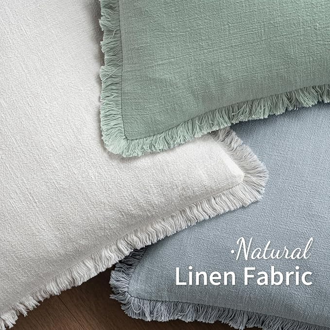 MIULEE Decorative Throw Pillow Covers Neutral Linen Fringe Throw Pillows Set of 2 Sky Blue Boho Farmhouse Cushion Covers for Couch Sofa Bed Living Room Spring Home Decor 18x18 Inch