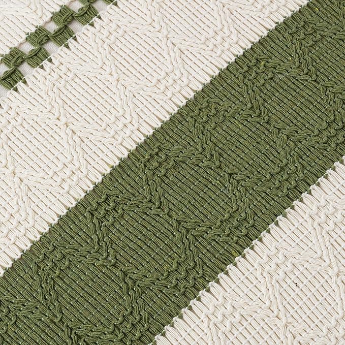 Fancy Homi Set of 2 Boho Moss Green Decorative Throw Pillow Cover 16x16 Inch for Couch Bed Sofa, Aesthetic Modern Organic Farmhouse Home Decor, Soft Cotton Cute Accent Macrame Woven Cushion Case