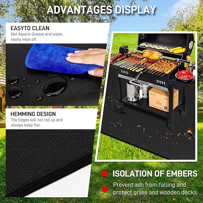 48" x 90" Extra Large Under Grill Mat for Outdoor Grill,Double-Sided Fireproof Grill Pad,Indoor Fireplace/Fire Pit Mat,Oil-Proof Waterproof BBQ Protector Mat for Decks and Patios