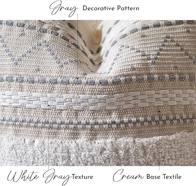 Large Body Pillow Cover for Bed 20x54 Gray Boho Accent Oversized Long Pillowcase for Bedroom Neutral White Decorative Cushion Farmhouse Home Décor (Cover ONLY, Pack of 1)