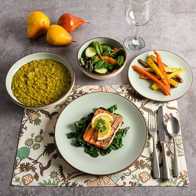 Gibson Elite Contempo Classic Double Bowl Dinnerware Set, Service for 4 (16pcs), Mint