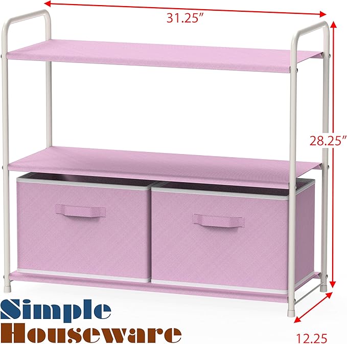 Simple Houseware 3-Tier Closet Storage with 2 Drawers, Pink