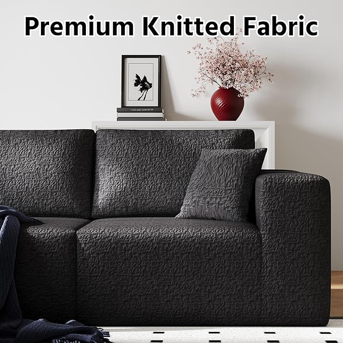 108" Cloud Modular Sectional Couch with L-Shape Chaise, Modern Sectional Sofa with Deep Seat Couch, Ultra Soft Knit Fabric Couches for Living Room, No Assembly Required, Left Facing Chaise (Black)