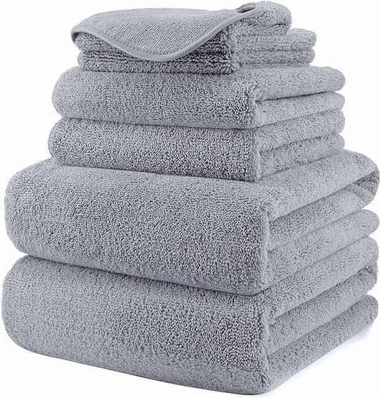 POLYTE Oversize, 60 x 30 in., Quick Dry Lint Free Microfiber Bath Towel Set, 6 Piece (Gray)