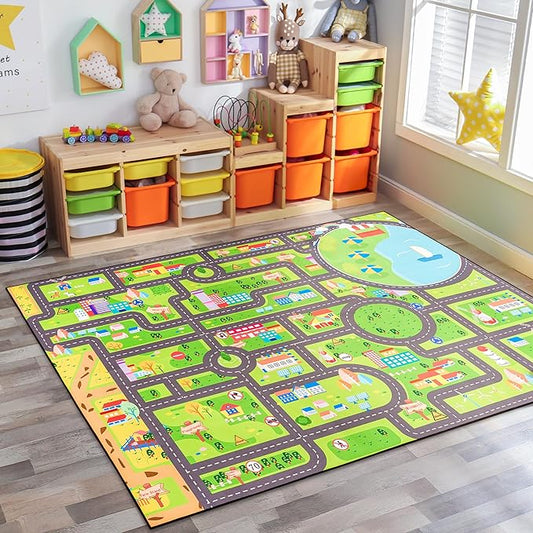 Sorbus Car Mat - City Road Washable Rug for Kids, Car Carpet, Floor Play Mats, Easy to Clean Washable Rugs for Safe and Fun Travel (Extra Large)
