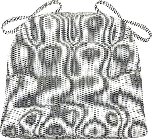 Barnett Home Decor Basketweave Blue Dining Chair Pad with Ties - 15 x 17 Size Small Chair Cushion - Latex Foam Fill - 100% Cotton, Made in USA - Machine Washable, Reversible