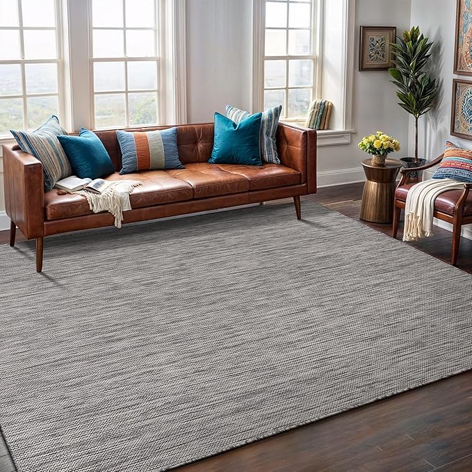 Washable Indoor Outdoor Rug 9x12 Weather Resistant Area Rugs Modern Solid for Porch Deck Balcony Backyard Patio Outside Carpet (9 X 12 Silver Grey)