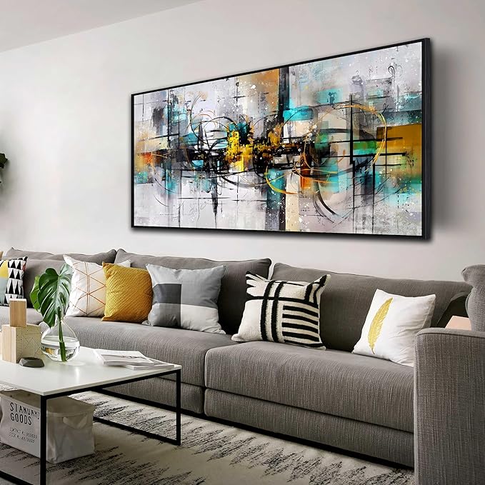 SIXTTART Abstract Canvas Wall Art for Living Room - Black and Teal Canvas Wall Art with Frames - Home Office Decor Ready to Hang Size 29" x 59"