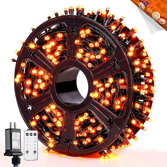 JMEXSUSS Halloween Lights: 132ft 400 LED Orange Halloween Outdoor Indoor String Lights Plug in - Orange Lights for Halloween Christmas Decorations