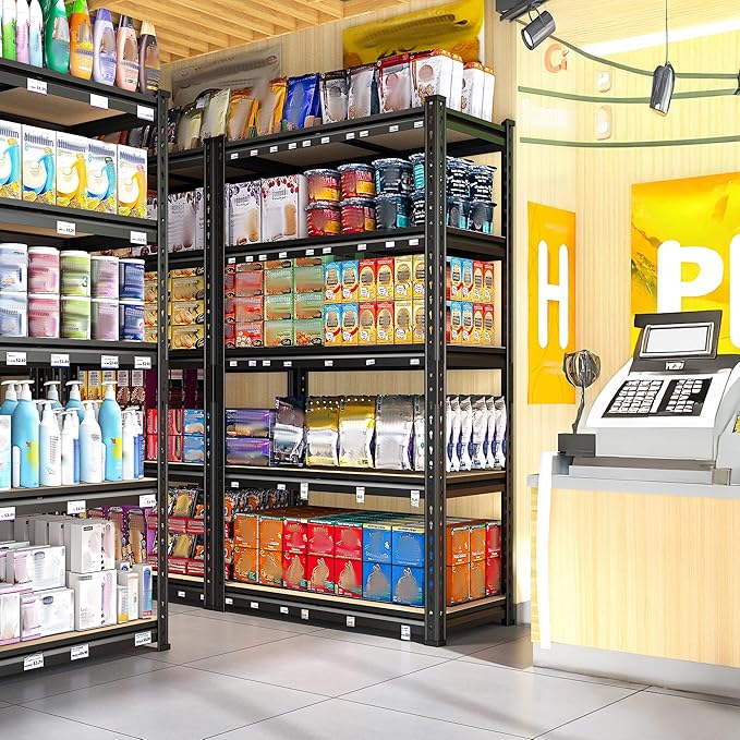 REIBII Set of 2 Storage Shelves 5 Tier Garage Shelving Heavy Duty Metal Shelving 2000LBS Garage Shelves Adjustable Metal Shelf for Kitchen Warehouse Pantry Closet, 27.6" W x 11.8" D x 60" H