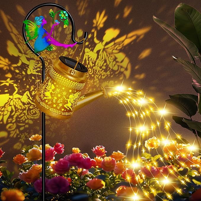 Solar Watering Can Lights Outdoor Garden Decor, Large Fairy Hanging Lantern with Shepherd Hook, Waterproof Garden Lights for Outdoor Landscape Pathway Yard, Mothers Day Gifts for Mom Grandma