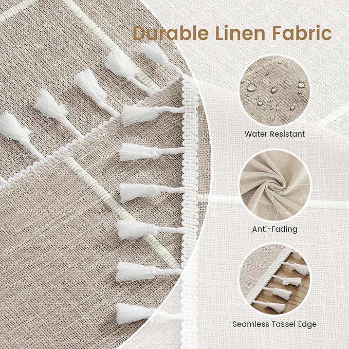 puredown® Plaid Rectangle Tablecloth, Waterproof Cotton Linen Tablecloth with Tassel, Rustic Farmhouse Table Cloths for Kitchen Dining Outdoor, 55"x102",8-10 Seats, Coffee