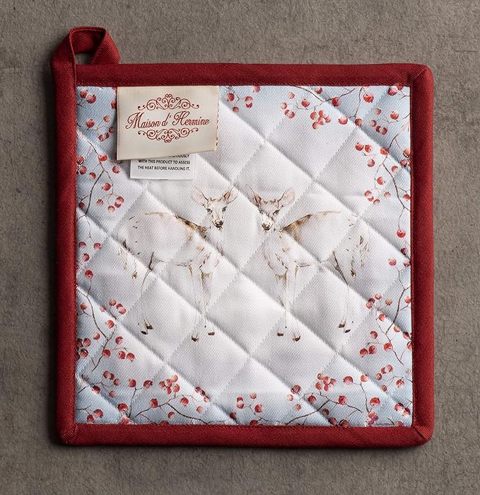 Maison d' Hermine Pot Holders 100% Cotton Heat Resistant Potholders 8" x 8" Hot Pads with Loop for Thanksgiving Christmas Decorations BBQ Cooking Handling Hot Pans (Pack of 1, Fairy Tale Forest)