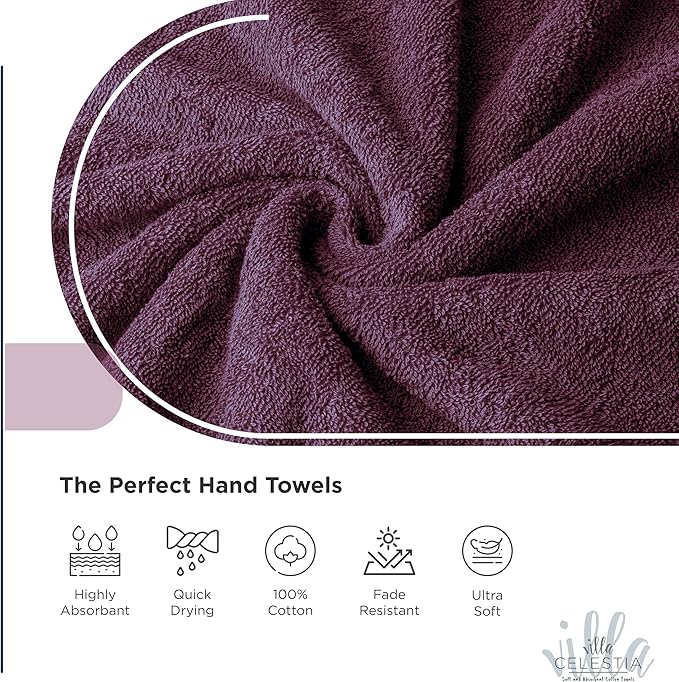 100% Cotton Hand Towel Set of 2, (16 x 28 inches) Sustainable, Soft, Highly Absorbent, Quick Drying, Combed Cotton Hand Towels Pack of 2 Ideal for Hotels, Spa, Bathroom, Dorm, Burgandy