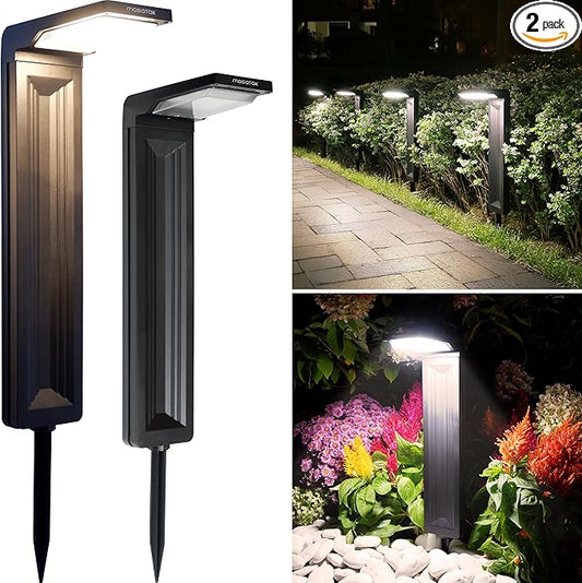 Solar Pathway Lights 2Pack, Waterproof Bright LED Modern Decorative Path Light for All Outdoor uses Backyard, Walkway, Landscape, Driveway, Lawn, Patio, Garden Yard. 2 Brightness Modes (Warm White)
