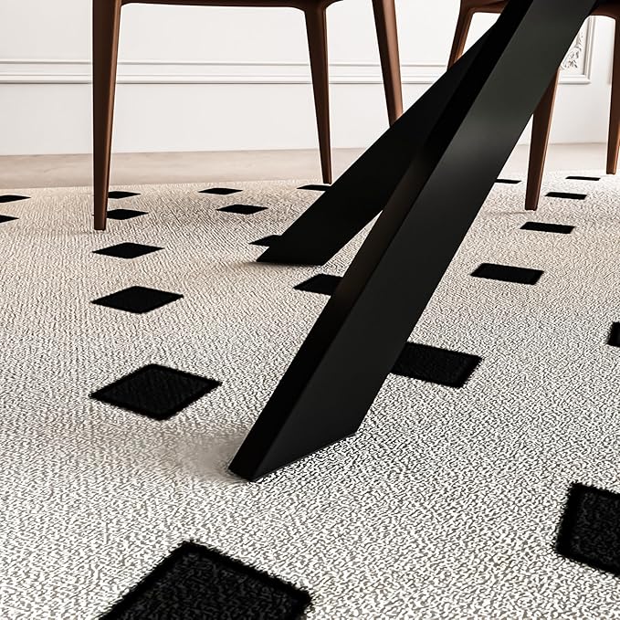 Rectangular Glass Dining Table, Tempered Glass Tabletop and Metal Legs, Modern Style Glass Kitchen Table for Home, Kitchen, Dining Room (Black, 52'')