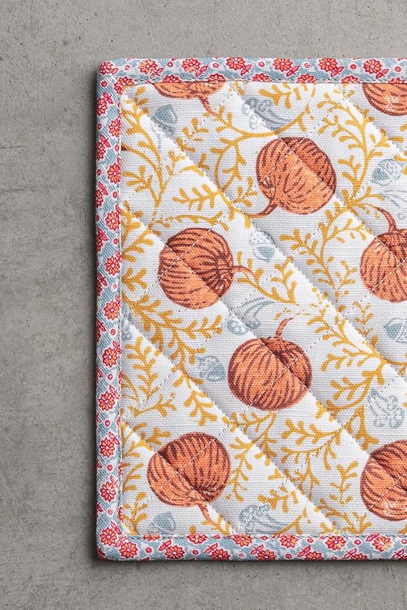 Maison d' Hermine Pot Holders 100% Cotton Heat Resistant Potholders 8" x 8" Hot Pads with Loop for Thanksgiving Christmas Decorations BBQ Cooking Baking Handling Hot Pans (Pack of 1, Harvest Festival)