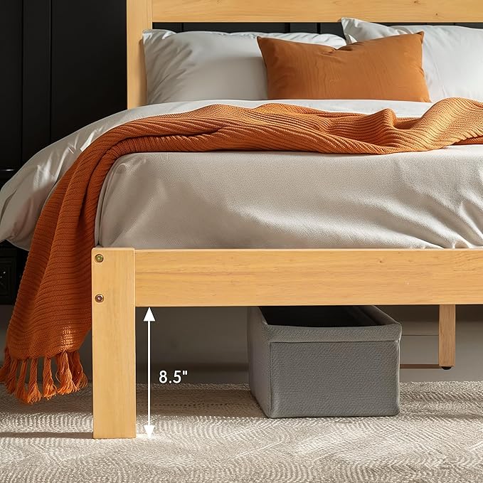 Hokway Wood Twin Bed Frames with Headboard-No Wobble,Noise-Free,Easy Assembly with Precise Holes,12 in Reinforced Center Legs,No Box Spring Needed,Natural