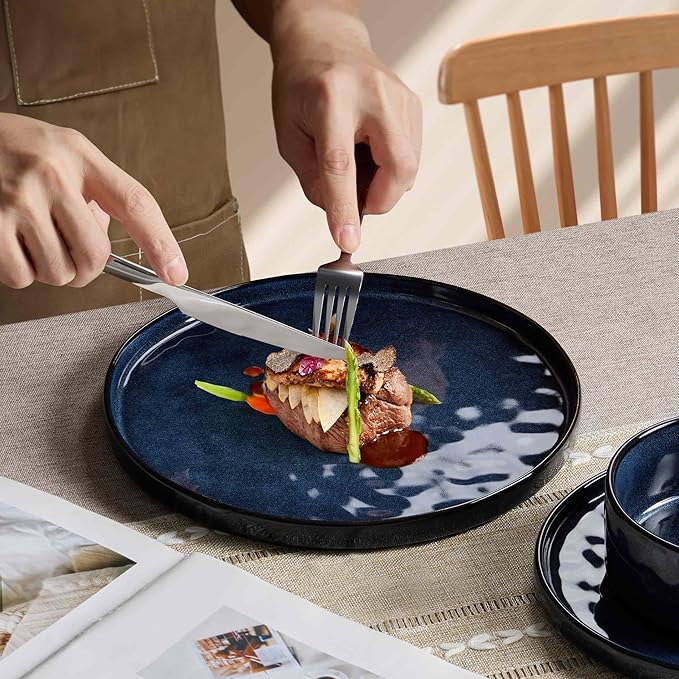 Herogo 24 Pieces Dinnerware Sets for 8, Plates and Bowls Sets for Home Serving, Stoneware Dinning Dishes, Dishwasher & Microwave Safe, Starry Blue